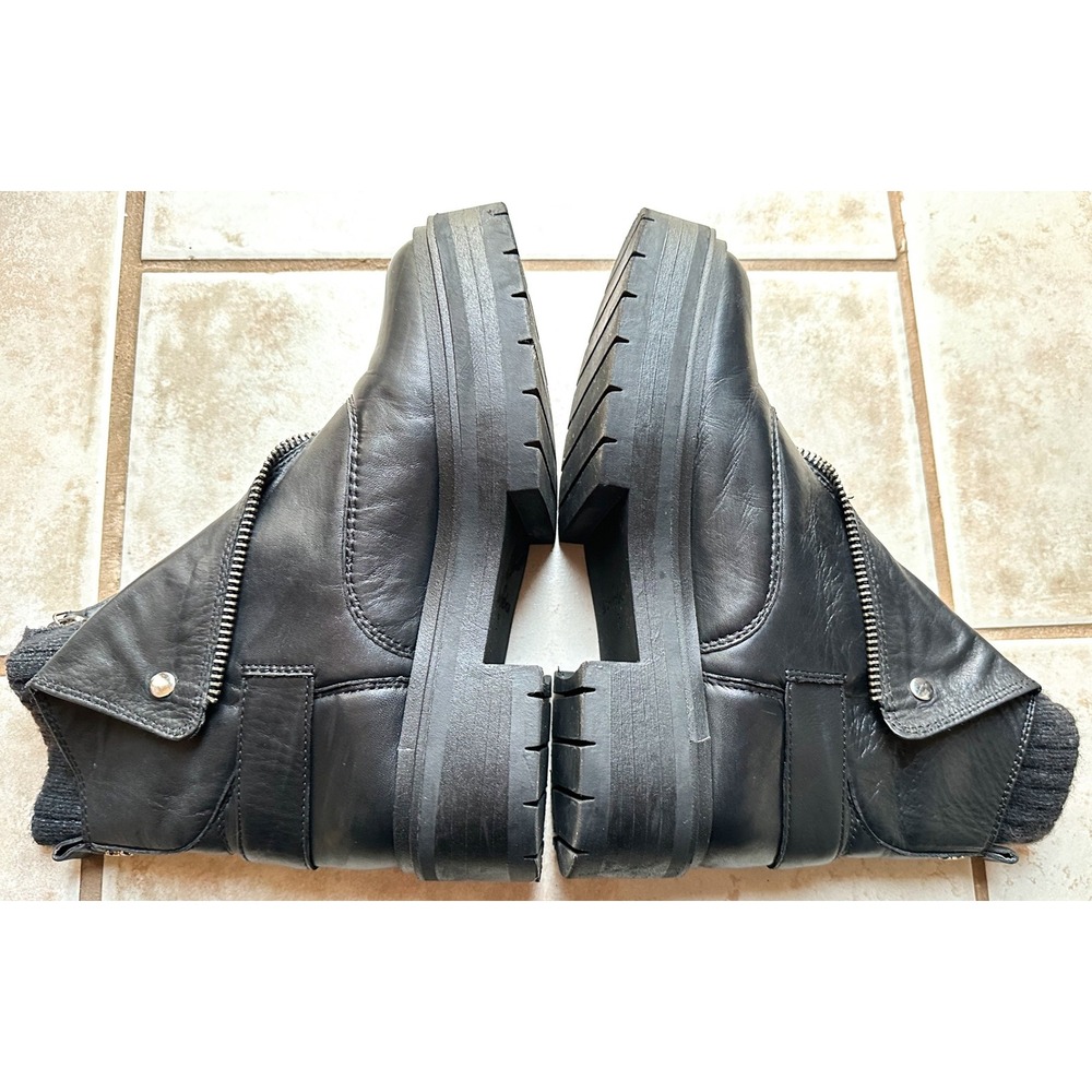 Sam Edelman Linds Zipper Chelsea Boot Black Leather Booties Chunky Lug Sole 9‎ - Picture 5 of 10